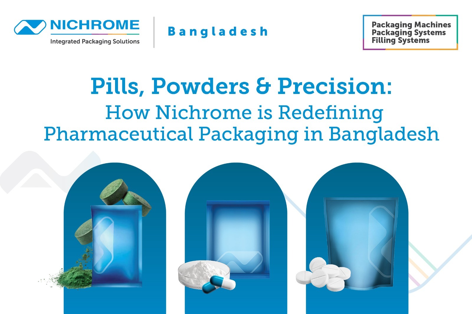 Nichrome pharmaceutical packaging machine filling blister packs in Bangladesh.