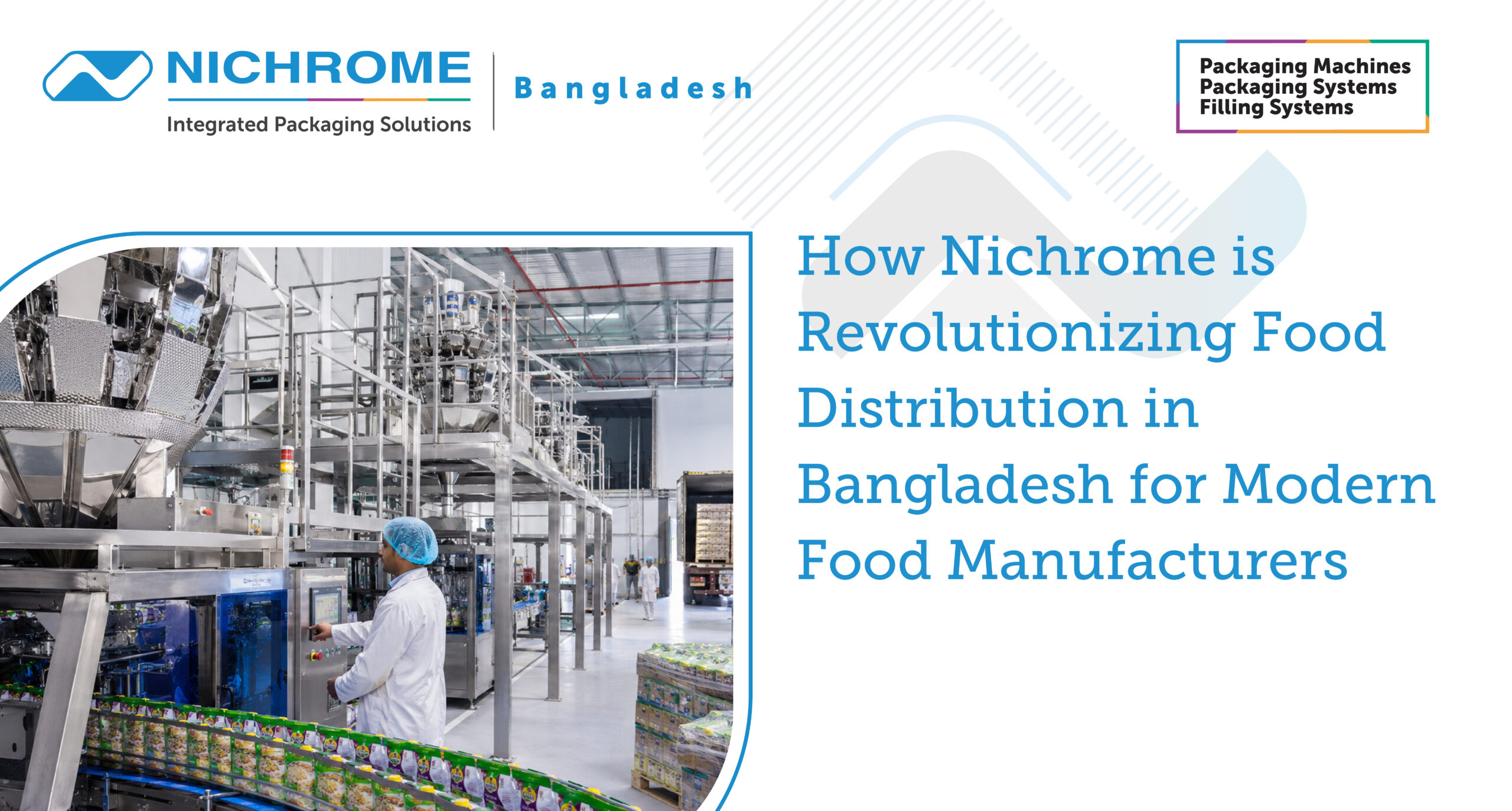 Automated food packaging line in Bangladesh featuring advanced packaging machines, production automation, and food distribution solutions for manufacturers.
